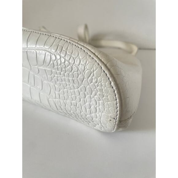 Longchamp White Croc Embossed Crossbody Satchel Minimalist Handbag - Picture 4 of 11